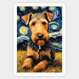 Airedale Terrier Dog Breed Painting in a Van Gogh Starry Night Art Style Sticker